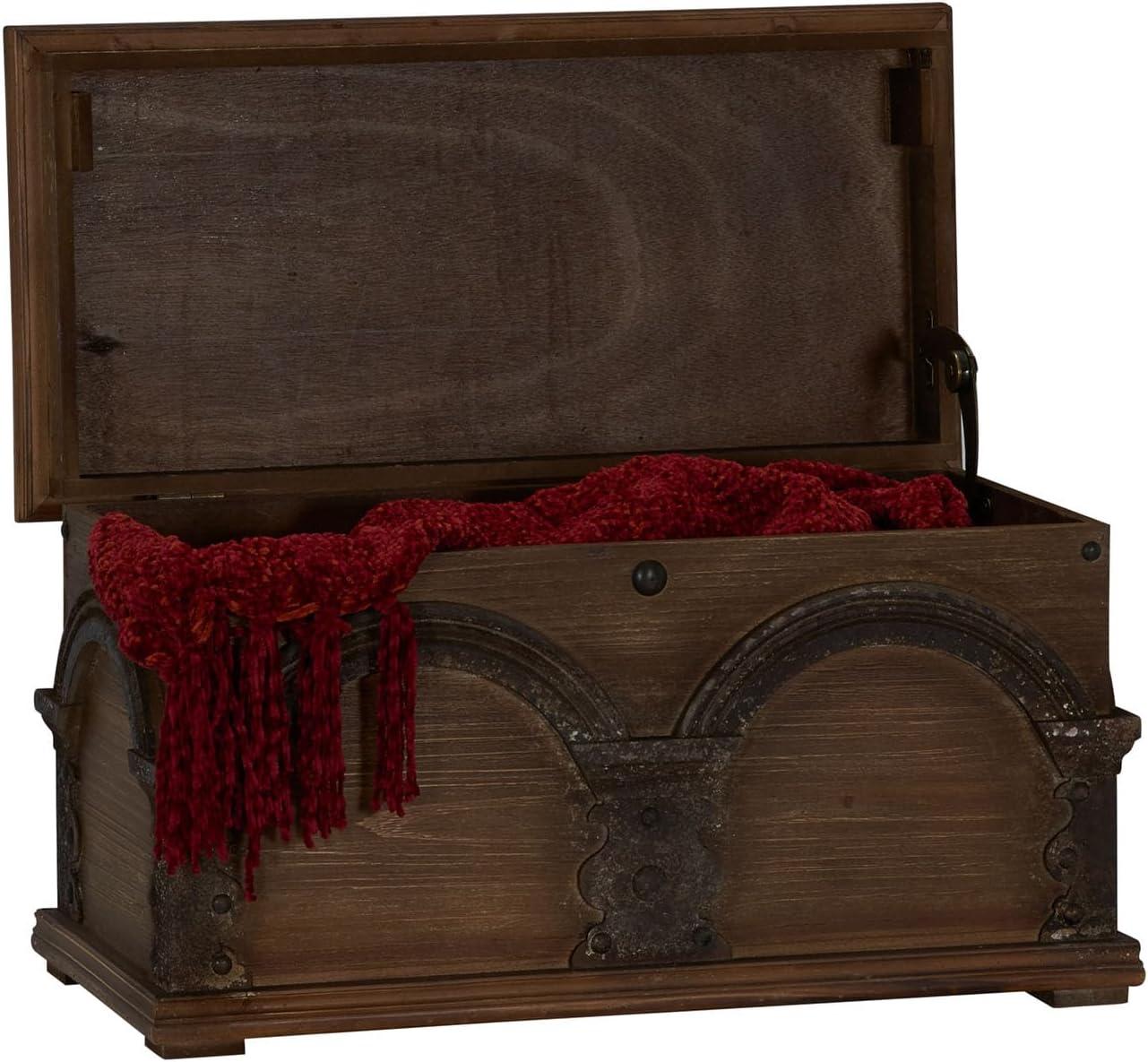 image:imageHousehold Essentials Wooden Storage Trunk Set Large and Small Domed Chest Weathered Wood with Paint Finish Hinged Lid with Metal AccentsArch