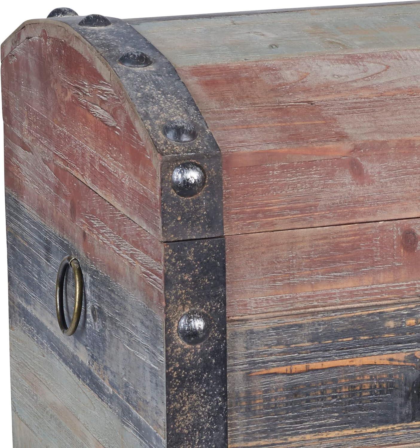 image:imageHousehold Essentials Wooden Storage Trunk Set Large and Small Domed Chest Weathered Wood with Paint Finish Hinged Lid with Metal AccentsDome