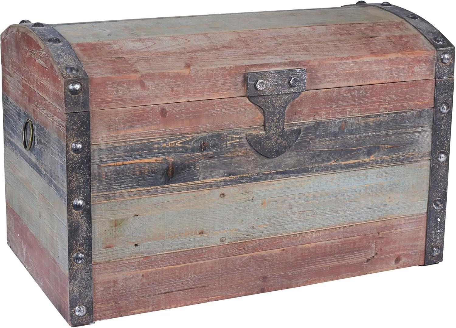 image:imageHousehold Essentials Wooden Storage Trunk Set Large and Small Domed Chest Weathered Wood with Paint Finish Hinged Lid with Metal AccentsDome