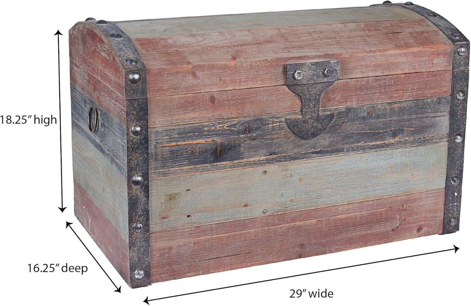image:imageHousehold Essentials Wooden Storage Trunk Set Large and Small Domed Chest Weathered Wood with Paint Finish Hinged Lid with Metal AccentsDome