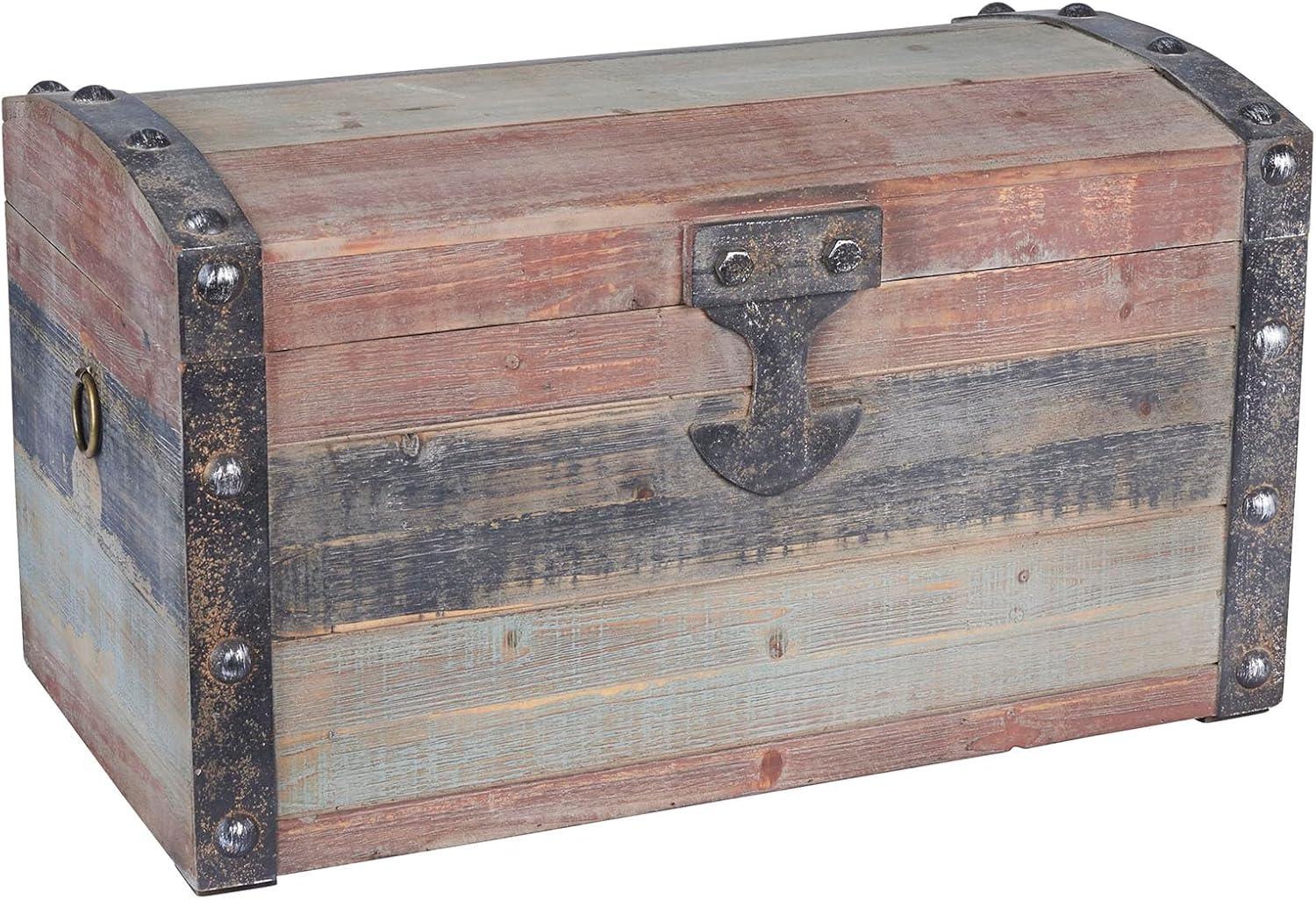 image:imageHousehold Essentials Wooden Storage Trunk Set Large and Small Domed Chest Weathered Wood with Paint Finish Hinged Lid with Metal AccentsDome