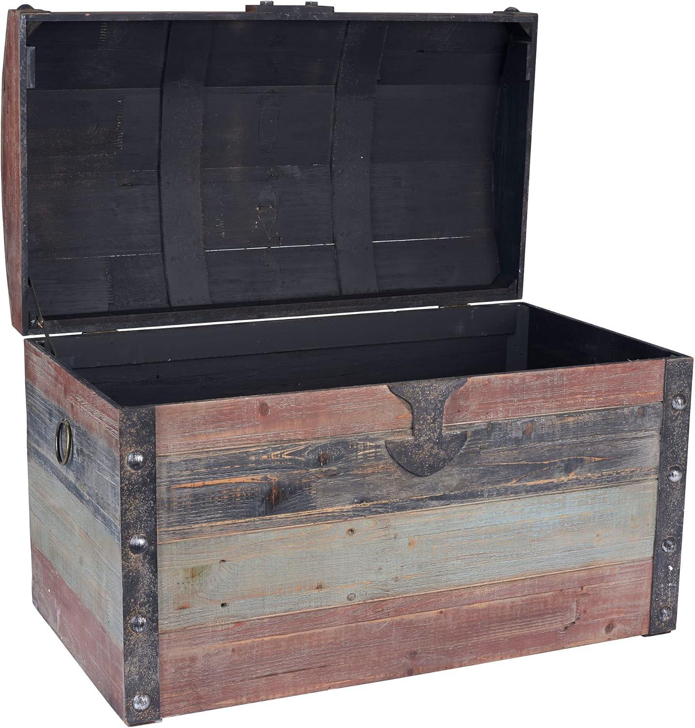 image:imageHousehold Essentials Wooden Storage Trunk Set Large and Small Domed Chest Weathered Wood with Paint Finish Hinged Lid with Metal AccentsDome