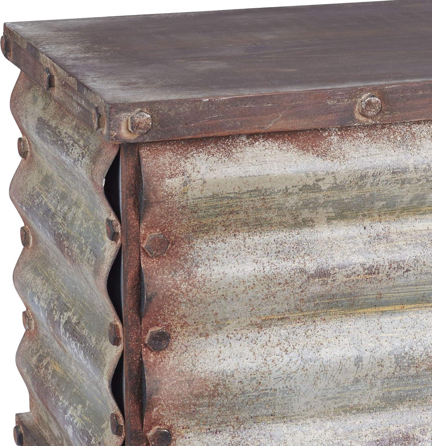 image:imageHousehold Essentials Wooden Storage Trunk Set Large and Small Domed Chest Weathered Wood with Paint Finish Hinged Lid with Metal AccentsGrooved