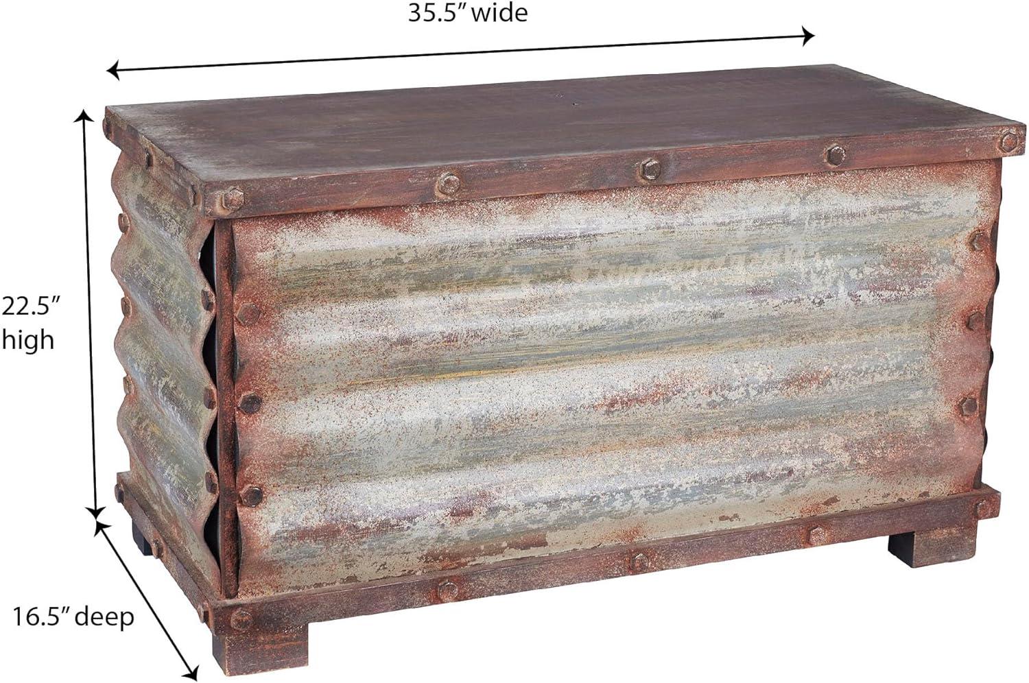 image:imageHousehold Essentials Wooden Storage Trunk Set Large and Small Domed Chest Weathered Wood with Paint Finish Hinged Lid with Metal AccentsGrooved