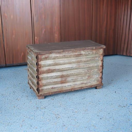 image:imageHousehold Essentials Wooden Storage Trunk Set Large and Small Domed Chest Weathered Wood with Paint Finish Hinged Lid with Metal AccentsGrooved