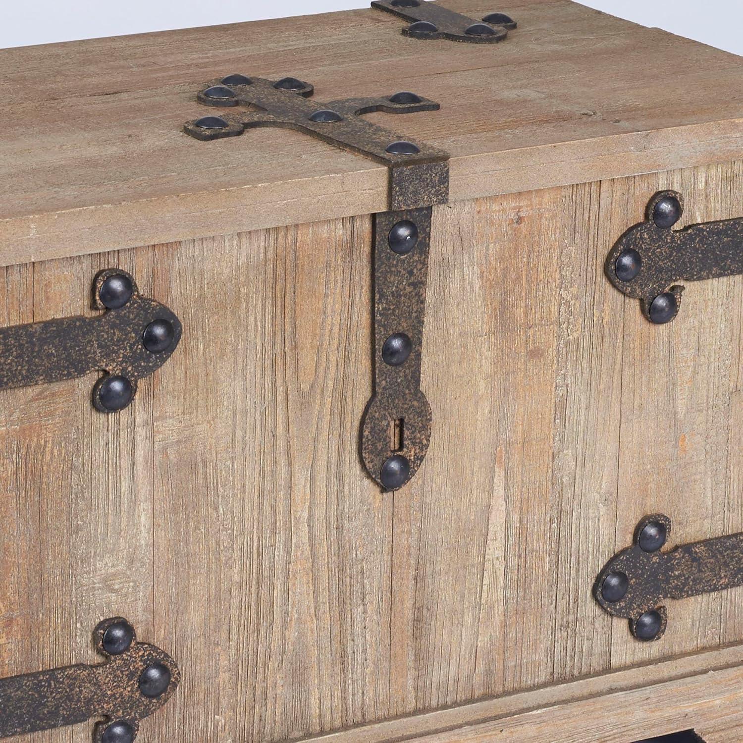 image:imageHousehold Essentials Wooden Storage Trunk Set Large and Small Domed Chest Weathered Wood with Paint Finish Hinged Lid with Metal AccentsVictorian