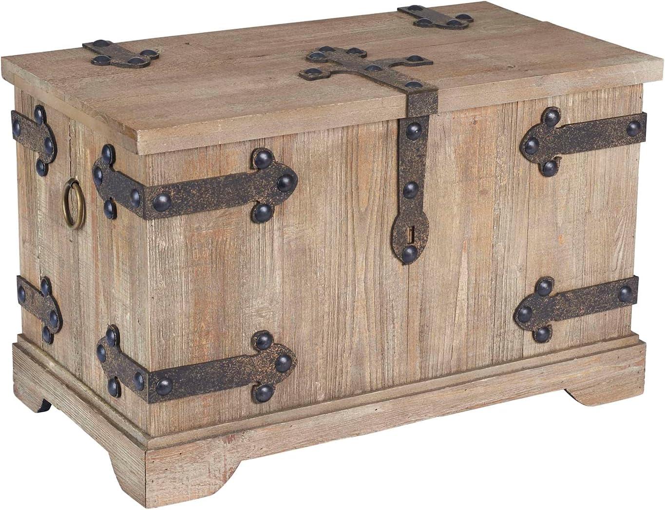image:imageHousehold Essentials Wooden Storage Trunk Set Large and Small Domed Chest Weathered Wood with Paint Finish Hinged Lid with Metal AccentsVictorian