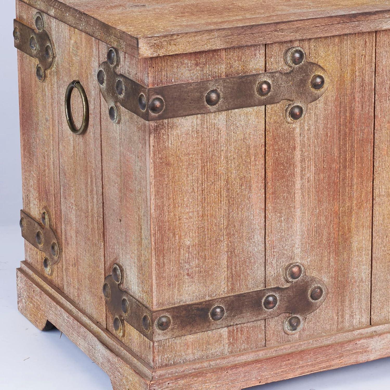 image:imageHousehold Essentials Wooden Storage Trunk Set Large and Small Domed Chest Weathered Wood with Paint Finish Hinged Lid with Metal AccentsVictorian
