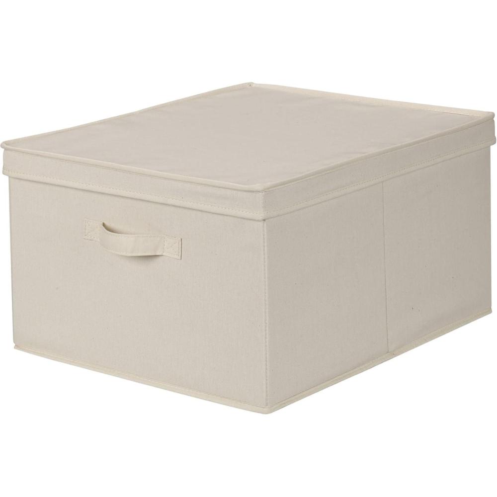 image:imageHousehold Essentials 115 Storage Box with Lid and Handle  Natural Beige Canvas  JumboJumbo  16W x 19D
