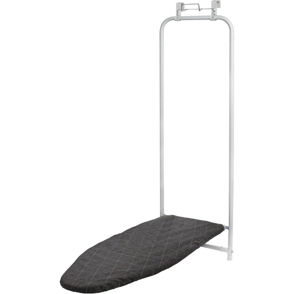 image:imageHousehold Essentials 144222 Over The Door Small Ironing Board with Iron Holder Natural Cotton Cover SilverWhite