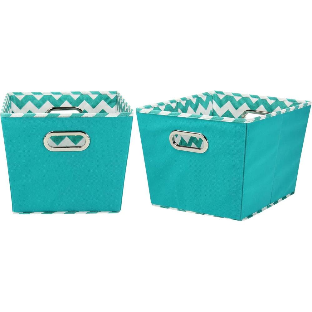 image:imageHousehold Essentials 19KDBLK1 Medium Tapered Decorative Storage Bins 2 Pack Set Cubby Baskets Black and White MiniDotsAqua Chevron