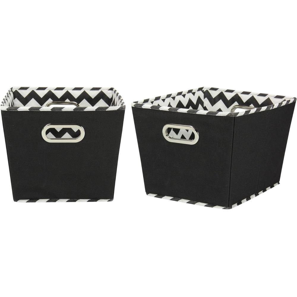 image:imageHousehold Essentials 19KDBLK1 Medium Tapered Decorative Storage Bins 2 Pack Set Cubby Baskets Black and White MiniDotsBlack Chevron