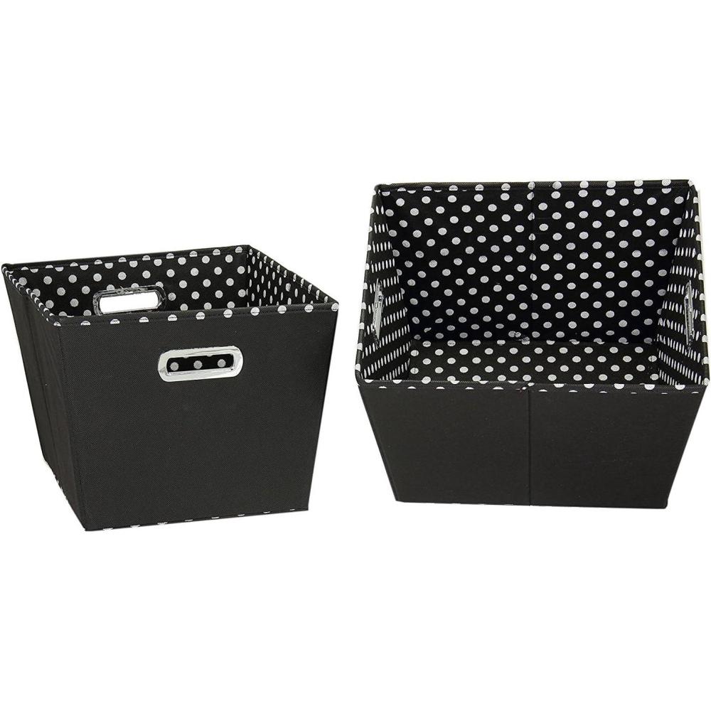 image:imageHousehold Essentials 19KDBLK1 Medium Tapered Decorative Storage Bins 2 Pack Set Cubby Baskets Black and White MiniDotsBlack With Dots