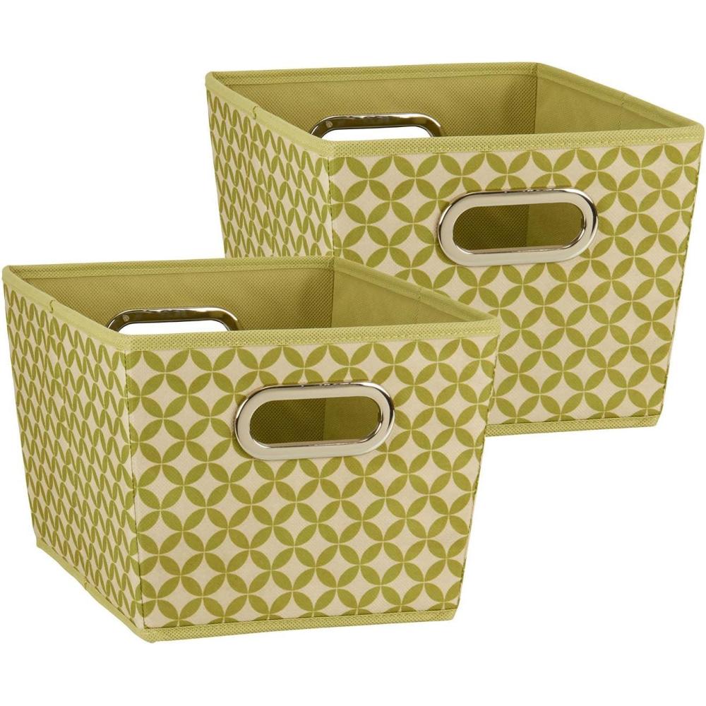 image:imageHousehold Essentials 19KDBLK1 Medium Tapered Decorative Storage Bins 2 Pack Set Cubby Baskets Black and White MiniDotsOlive