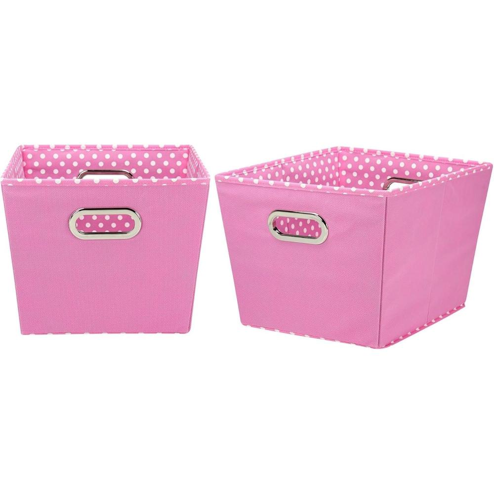 image:imageHousehold Essentials 19KDBLK1 Medium Tapered Decorative Storage Bins 2 Pack Set Cubby Baskets Black and White MiniDotsPink With Dots