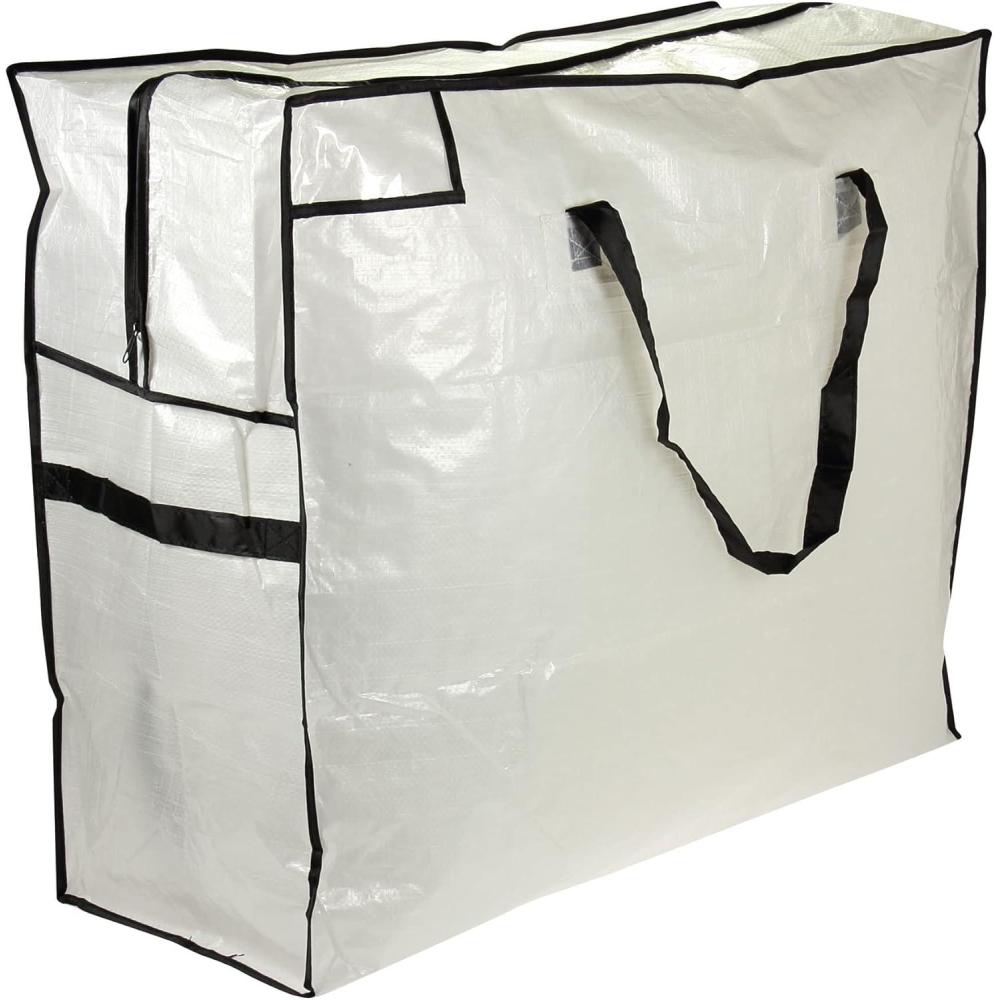 image:imageHousehold Essentials 2622 MightyStor Large Storage Bag with Handles Clothing and Linen Storage Bag White Tarp with Black TrimLarge Pack of 12