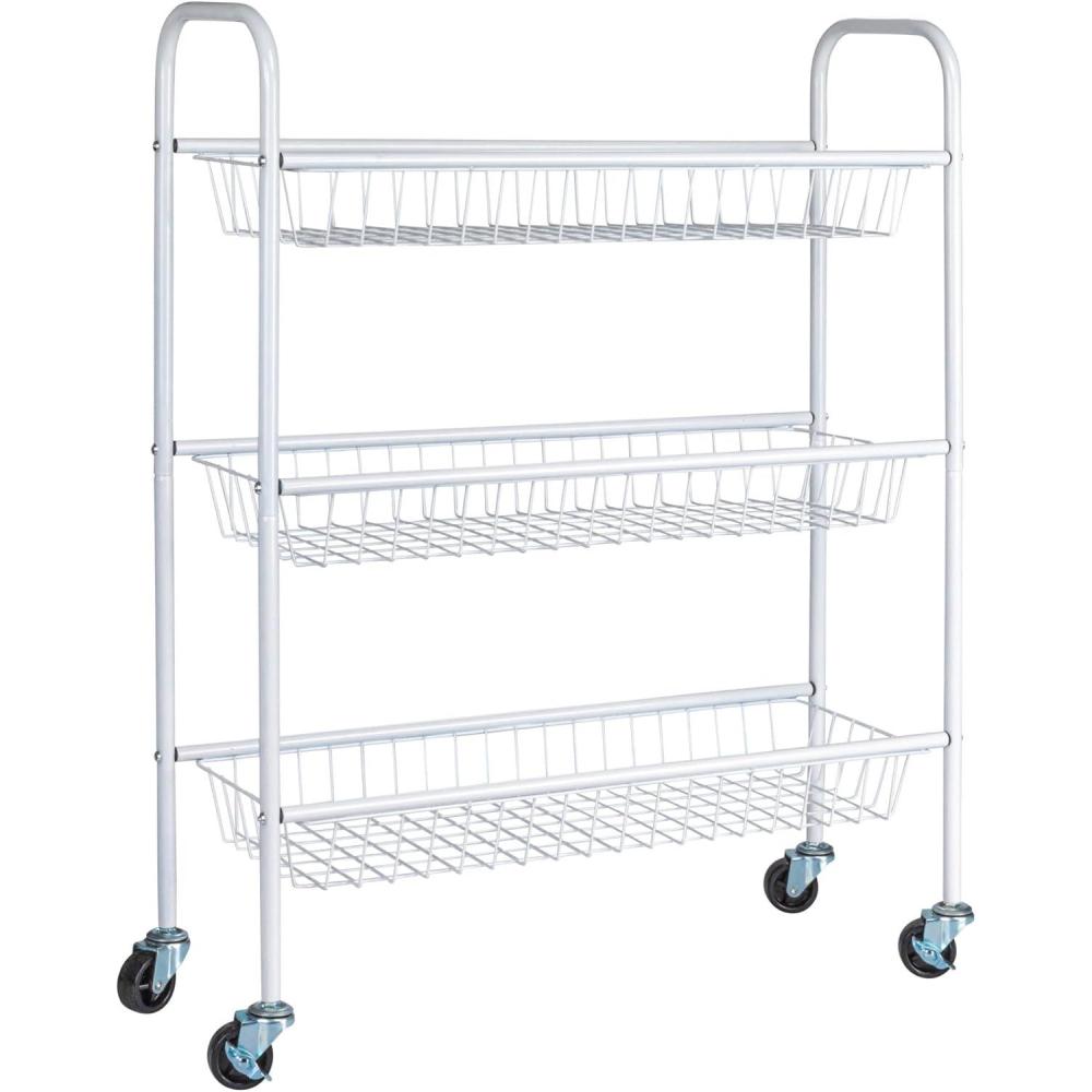 image:imageHousehold Essentials 3Tier Slim Storage Cart HeavyDuty Steel Frame Smooth Casters with Locks Powder Coat Finish Arched Handles Easy to Assemble Modern Compact BlackWhite