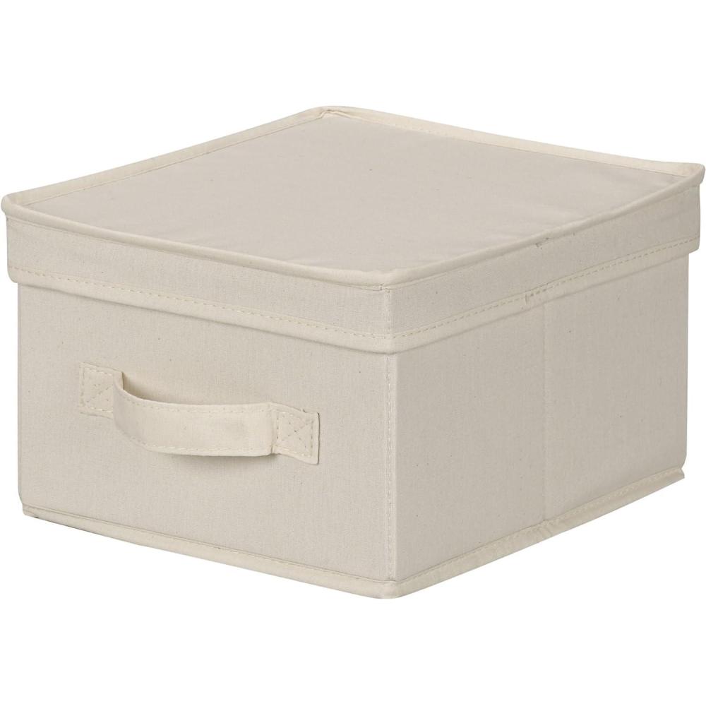 image:imageHousehold Essentials 5103 Vision Storage Boxes with Lids 3 Piece Set Natural Canvas with Brown Trim1 Count Pack of 1