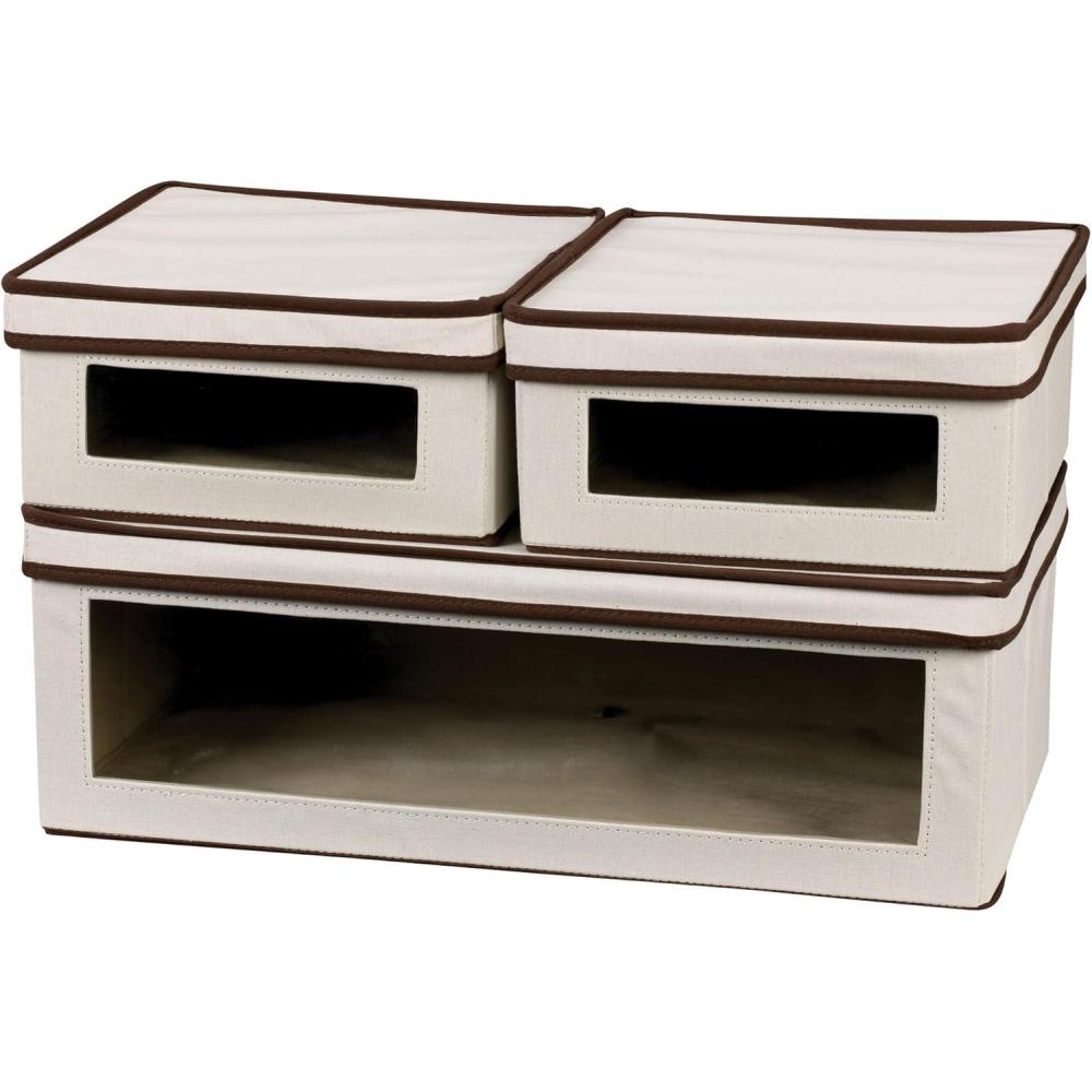 image:imageHousehold Essentials 5103 Vision Storage Boxes with Lids 3 Piece Set Natural Canvas with Brown Trim3Piece