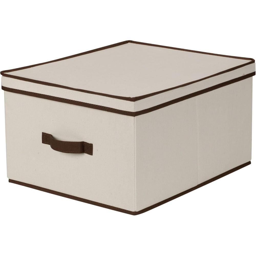 image:imageHousehold Essentials 5103 Vision Storage Boxes with Lids 3 Piece Set Natural Canvas with Brown TrimJumbo 16W x 19D