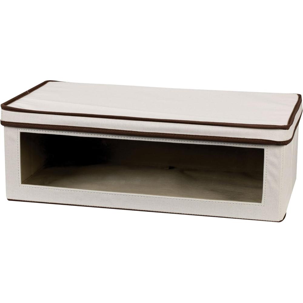 image:imageHousehold Essentials 5103 Vision Storage Boxes with Lids 3 Piece Set Natural Canvas with Brown TrimLarge