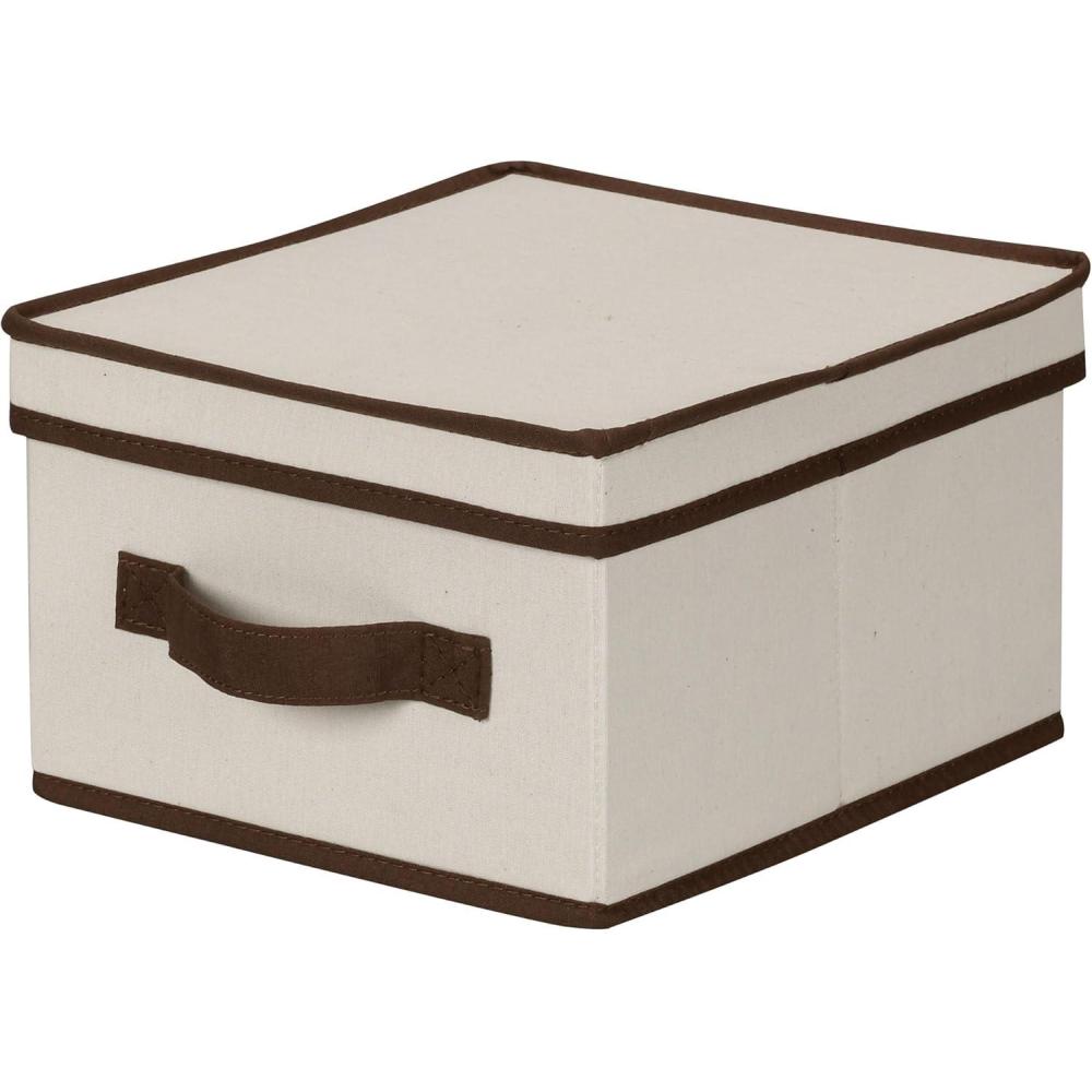 image:imageHousehold Essentials 5103 Vision Storage Boxes with Lids  3 Piece Set  Natural Canvas with Brown TrimMedium  10W x 11D