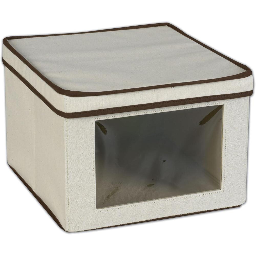 image:imageHousehold Essentials 5103 Vision Storage Boxes with Lids 3 Piece Set Natural Canvas with Brown TrimMedium