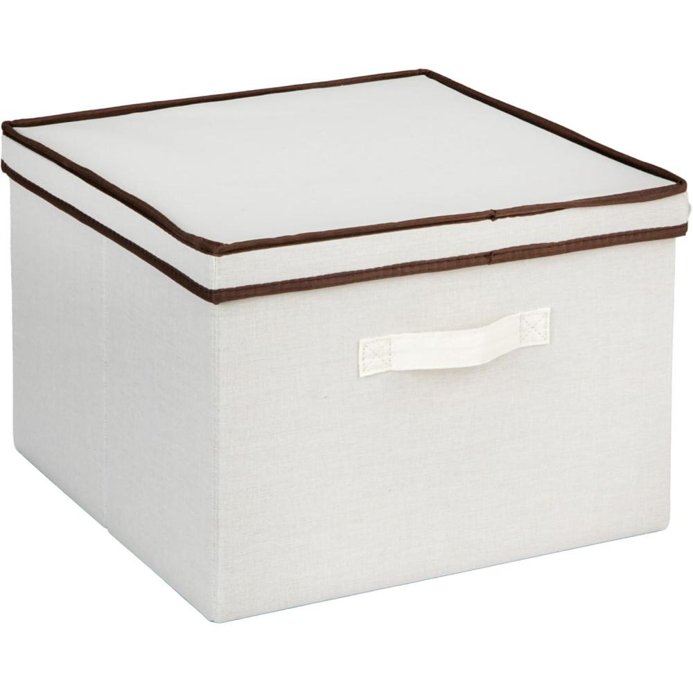 image:imageHousehold Essentials 5103 Vision Storage Boxes with Lids 3 Piece Set Natural Canvas with Brown TrimSquare 15W x 15D