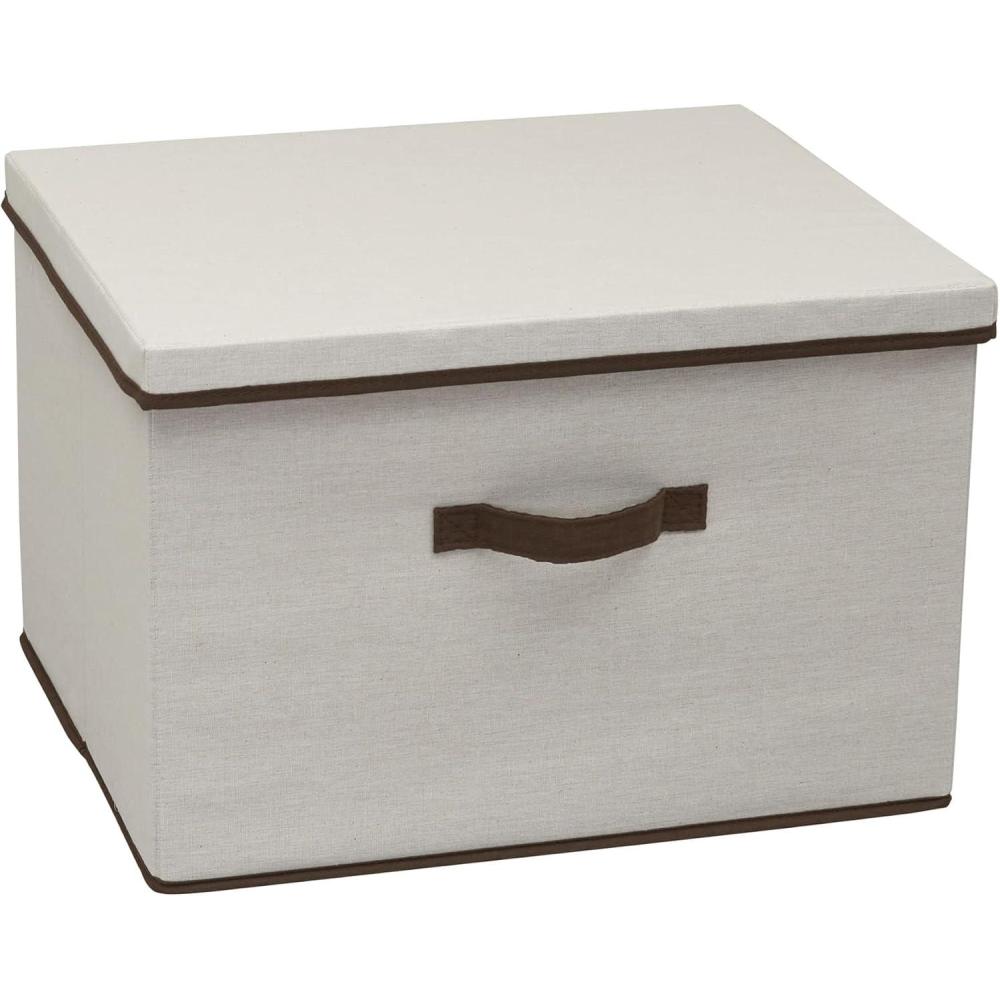 image:imageHousehold Essentials 5103 Vision Storage Boxes with Lids 3 Piece Set Natural Canvas with Brown TrimWide 185W x 15D