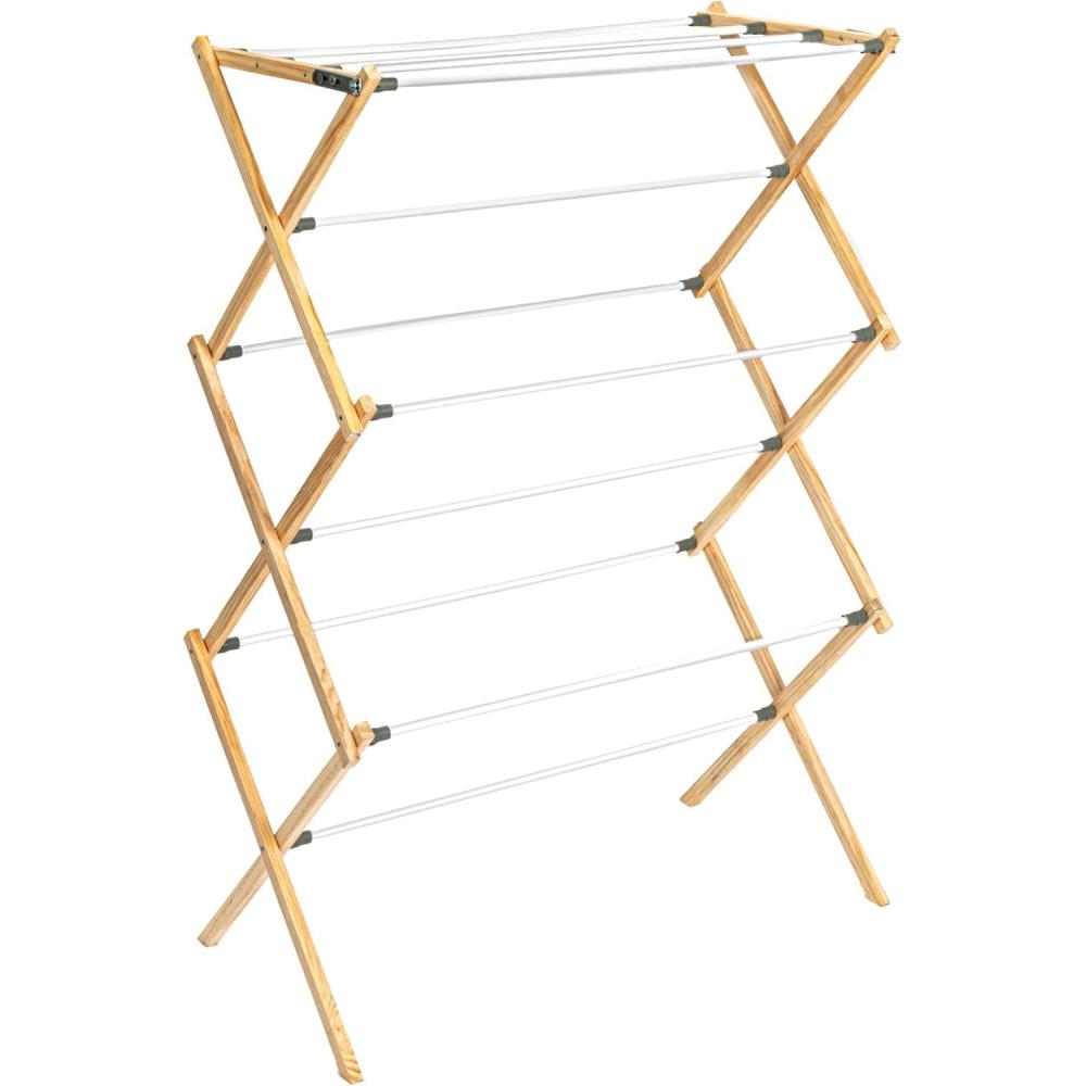 image:imageHousehold Essentials Bamboo Folding Clothes Drying Rack Upscale Laundry Rack with 11 Dowels Environmentally Friendly Stable Frame Shelf for Drying FlatNaturalWhite Pine