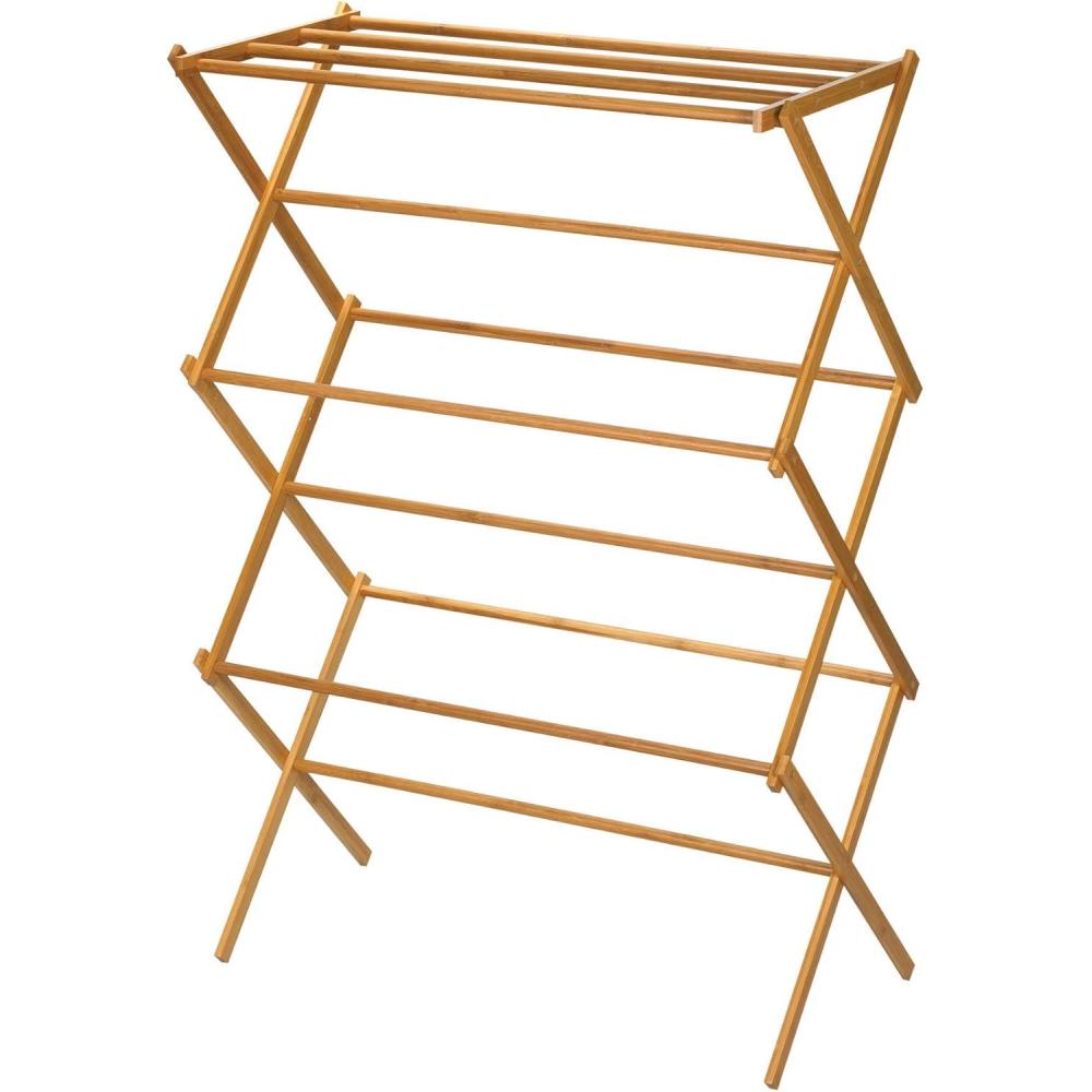 image:imageHousehold Essentials Bamboo Folding Clothes Drying Rack Upscale Laundry Rack with 11 Dowels Environmentally Friendly Stable Frame Shelf for Drying FlatNatural Bamboo