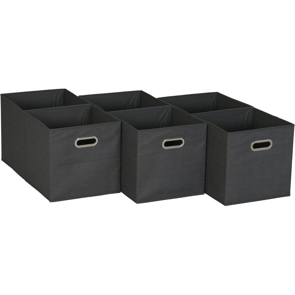 image:imageHousehold Essentials Black Cobblestone Set of 6 Open Fabric Cube Storage Bins 11 x 11Black Cobblestone
