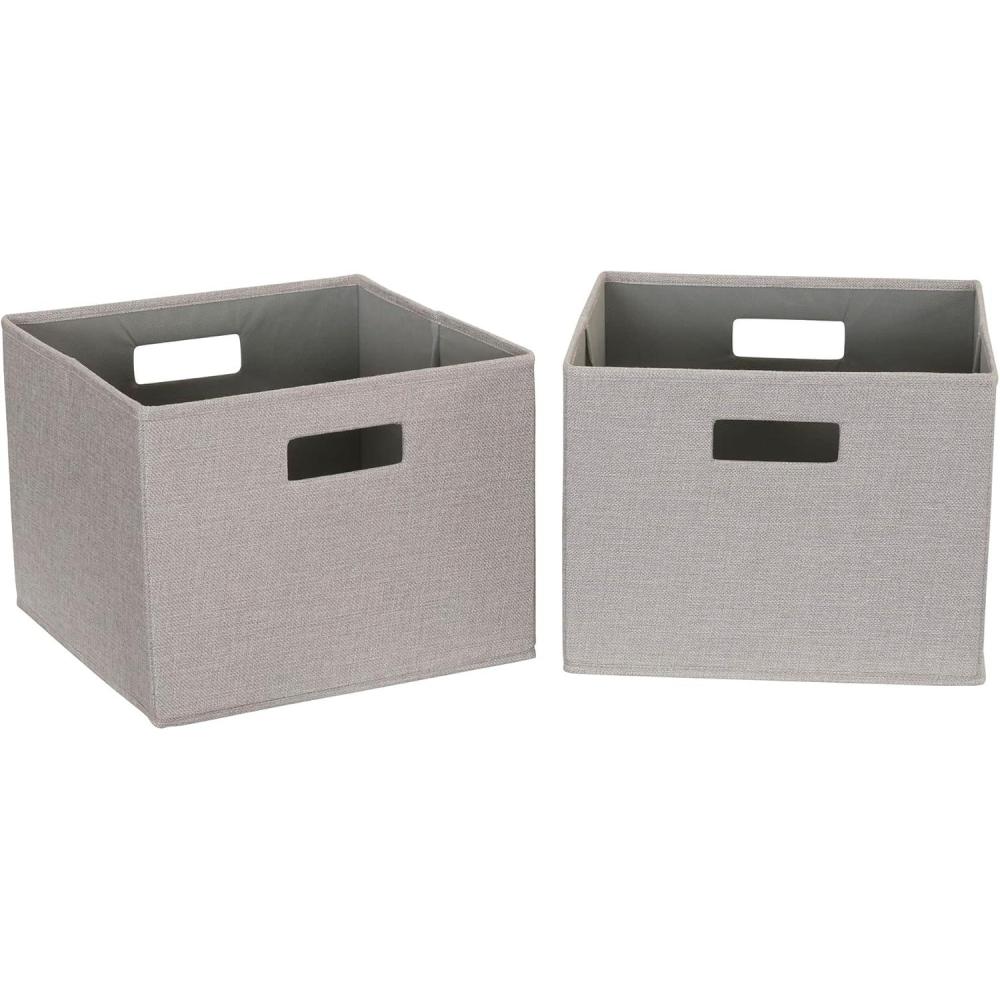 image:imageHousehold Essentials Fabric Storage Bins 2 Piece Set Strong PolyWoven Fabric Sturdy Chipboard Sides