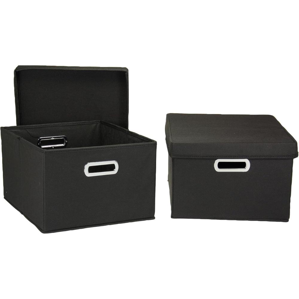 image:imageHousehold Essentials Fabric Storage Boxes with Lids and Handles BlueBlack