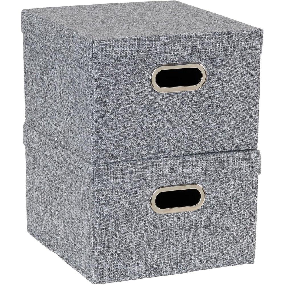 image:imageHousehold Essentials Fabric Storage Boxes with Lids and Handles BlueGray