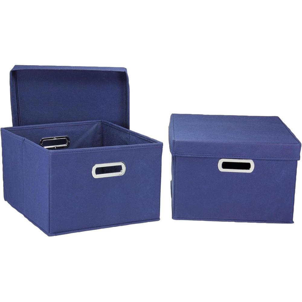 image:imageHousehold Essentials Fabric Storage Boxes with Lids and Handles BlueNavy