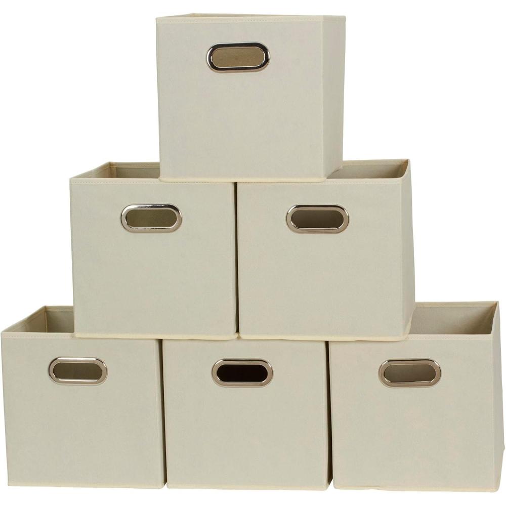 image:imageHousehold Essentials Foldable Fabric Storage Cubes 6Pack 11x11x11 Stackable NonWoven Bins with Chipboard Sides amp Grommet Handles Closet Shelf Nursery or Office Organizer BurgundyCream