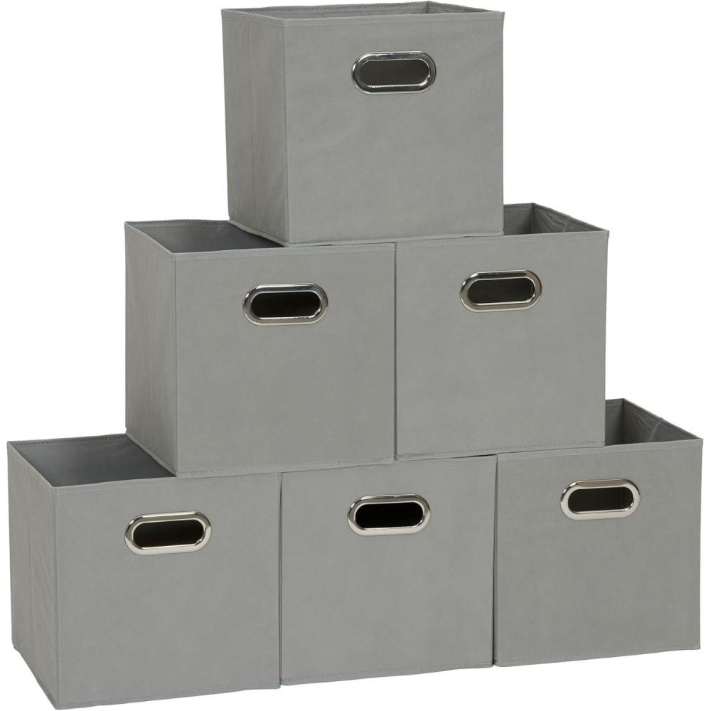 image:imageHousehold Essentials Foldable Fabric Storage Cubes 6Pack  11x11x11 Stackable NonWoven Bins with Chipboard Sides amp Grommet Handles  Closet Shelf Nursery or Office Organizer  BurgundyGray