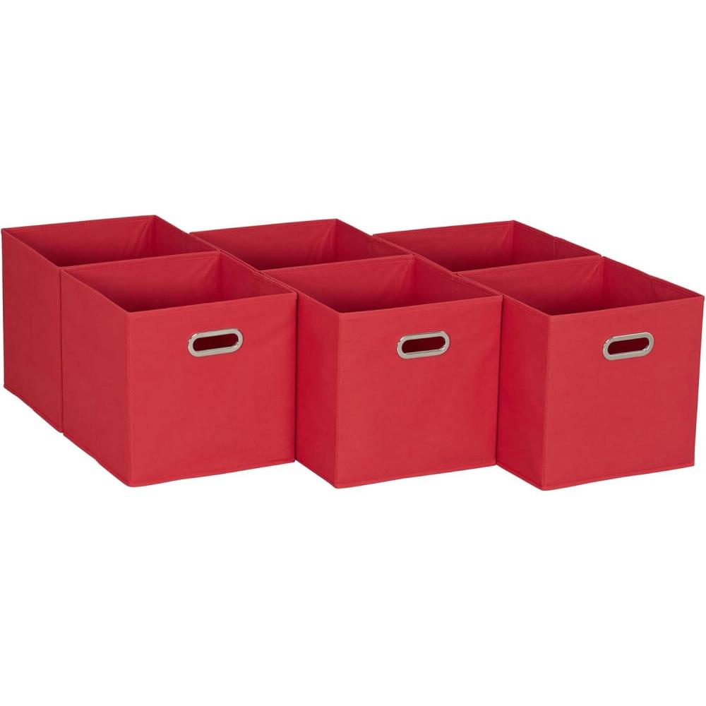 image:imageHousehold Essentials Foldable Fabric Storage Cubes 6Pack  11x11x11 Stackable NonWoven Bins with Chipboard Sides amp Grommet Handles  Closet Shelf Nursery or Office Organizer  BurgundyRed