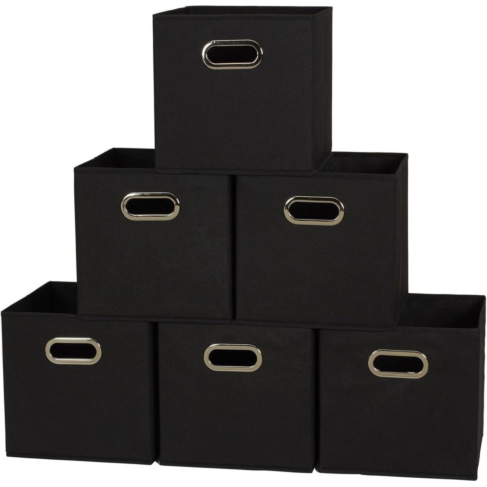 image:imageHousehold Essentials Foldable Fabric Storage Cubes 6Pack 11x11x11 Stackable NonWoven Bins with Chipboard Sides amp Grommet Handles Closet Shelf Nursery or Office Organizer BurgundyBlack