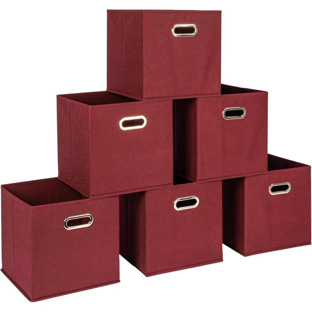 image:imageHousehold Essentials Foldable Fabric Storage Cubes 6Pack 11x11x11 Stackable NonWoven Bins with Chipboard Sides amp Grommet Handles Closet Shelf Nursery or Office Organizer BurgundyBurgundy