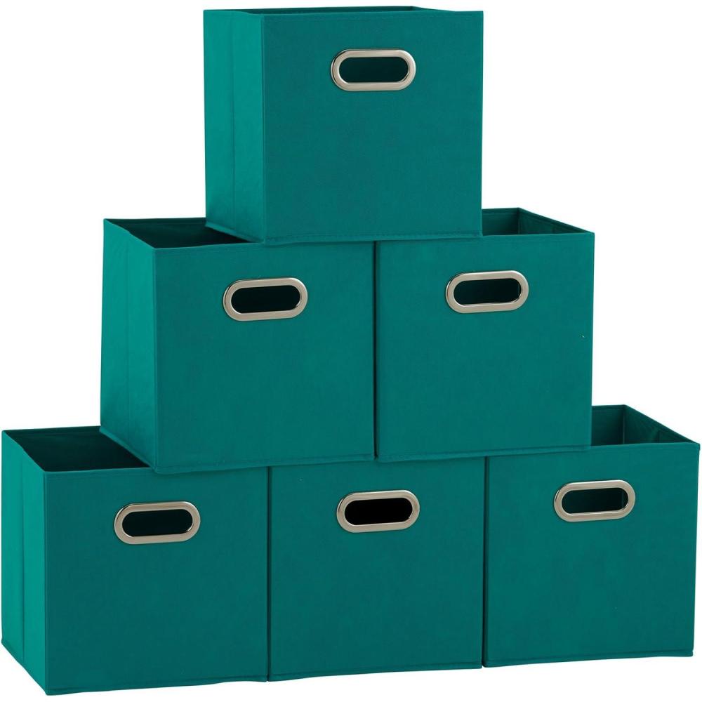 image:imageHousehold Essentials Foldable Fabric Storage Cubes 6Pack  11x11x11 Stackable NonWoven Bins with Chipboard Sides amp Grommet Handles  Closet Shelf Nursery or Office Organizer  BurgundyTeal