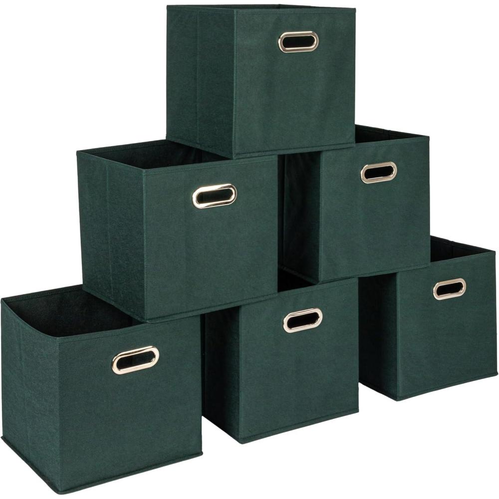 image:imageHousehold Essentials Foldable Fabric Storage Cubes 6Pack 11x11x11 Stackable NonWoven Bins with Chipboard Sides amp Grommet Handles Closet Shelf Nursery or Office Organizer BurgundyDark Green