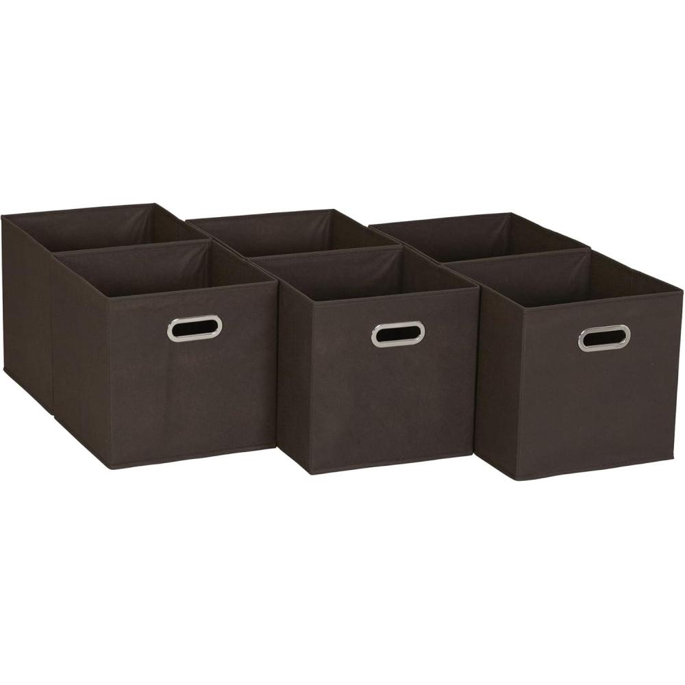 image:imageHousehold Essentials Foldable Fabric Storage Cubes 6Pack 11x11x11 Stackable NonWoven Bins with Chipboard Sides amp Grommet Handles Closet Shelf Nursery or Office Organizer BurgundyBrown