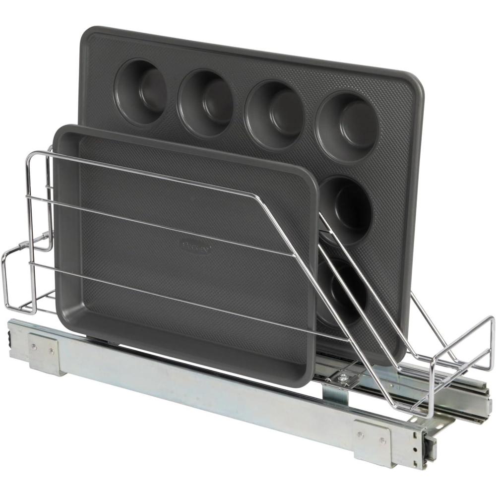 image:imageHousehold Essentials Glidez Multipurpose ChromePlated Steel PullOutSlideOut Storage Organizer for Cookware and Bakeware  Fits Standard Size Cabinet or Shelf ChromeSingle Tier