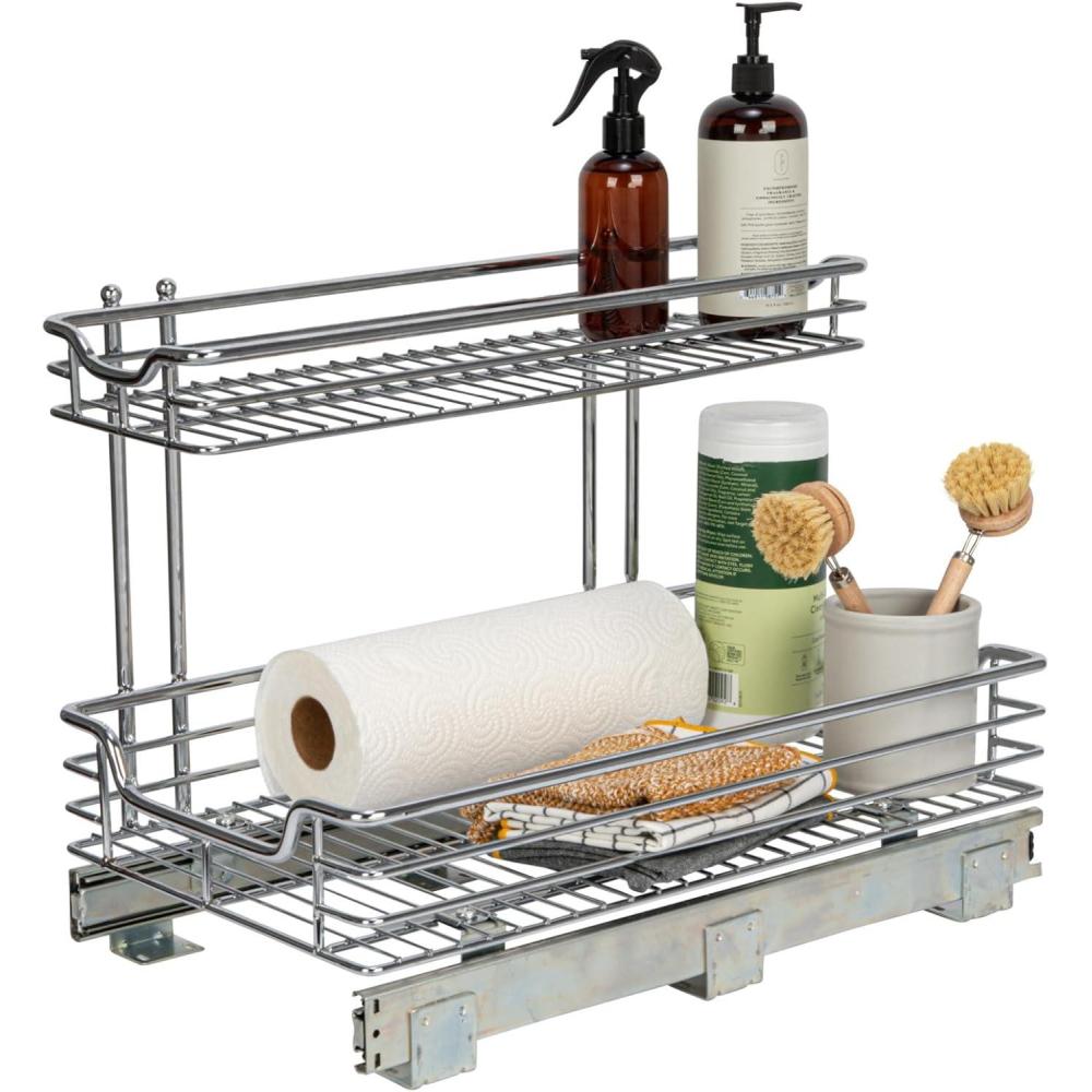 image:imageHousehold Essentials Glidez Multipurpose ChromePlated Steel PullOutSlideOut Storage Organizer for Cookware and Bakeware Fits Standard Size Cabinet or Shelf ChromeUndersink