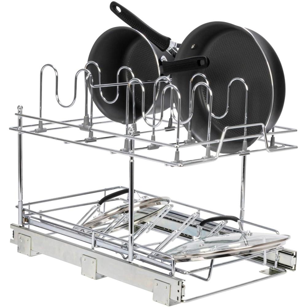 image:imageHousehold Essentials Glidez Multipurpose ChromePlated Steel PullOutSlideOut Storage Organizer for Cookware and Bakeware Fits Standard Size Cabinet or Shelf ChromeLid Organizer