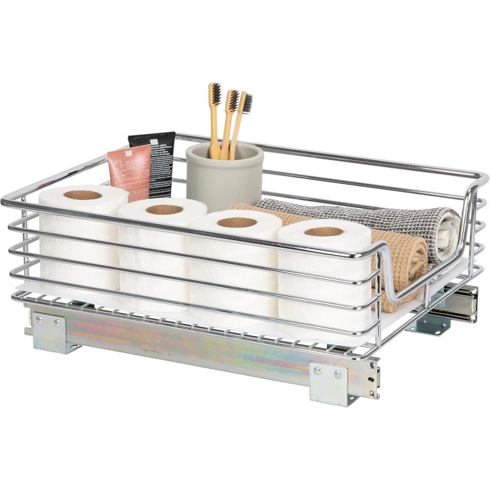 image:imageHousehold Essentials Glidez Multipurpose ChromePlated Steel PullOutSlideOut Storage Organizer for Cookware and Bakeware Fits Standard Size Cabinet or Shelf ChromeSinge Tier