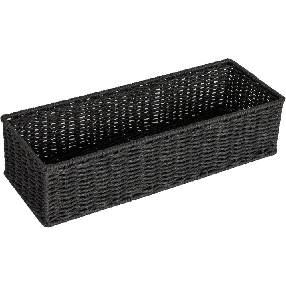 image:imageHousehold Essentials Handwoven Paper Rope Rectangular Storage Basket BlackBlack Paper Rope