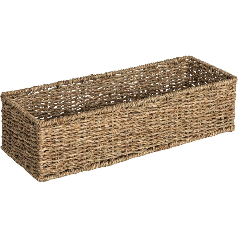 image:imageHousehold Essentials Handwoven Paper Rope Rectangular Storage Basket BlackNatural Seagrass